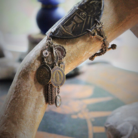 NEW! The Chalice of My Heart Bracelet with Antique French Benetier Finding, Antique French Medals,Bronze Link Chain & Toggle Clasp