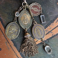 NEW! The Chalice of My Heart Bracelet with Antique French Benetier Finding, Antique French Medals,Bronze Link Chain & Toggle Clasp