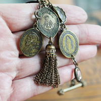 NEW! The Chalice of My Heart Bracelet with Antique French Benetier Finding, Antique French Medals,Bronze Link Chain & Toggle Clasp