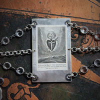 Rare Antique French Sacred Heart of Jesus Wicker Engraving Bracelet w/Antique Sterling Locket,Antique Monogrammed Medal,Antique Bezel Set Rock Crystal Chain Segments,Sterling Toggle Clasp
