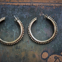 Rare Stephen Dweck Bronze Hoop Earrings with Beadpoint Detail 