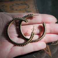 Rare Stephen Dweck Bronze Hoop Earrings with Beadpoint Detail 