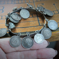 NEW! Incredible Antique Victorian Love Token Bracelet Set of 3 - Amazing Variety of1800's Coin Size & Type, Monograms and Dangles!