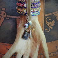 Colorful Bohemian Bracelet with Antique Stanhope Bible Charm, Vermeil Scapular Medal, Antique Mother Mary Heart & More!