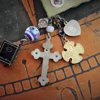 Colorful Bohemian Bracelet with Antique Stanhope Bible Charm, Vermeil Scapular Medal, Antique Mother Mary Heart & More!