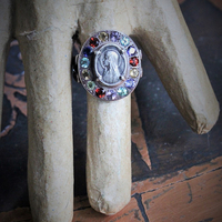 Price Reduced! Antique Custom Sterling Multiple Sapphire Gemstone Bracelet and Ring Set w/Antique French Cross, Antique Medals, Antique Sterling Tassel