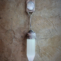 The Light of the Stars Necklace with Unique Selenite Point, Sterling Selenite Cabochon Finding, Sterling Chain