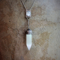 The Light of the Stars Necklace with Unique Selenite Point, Sterling Selenite Cabochon Finding, Sterling Chain