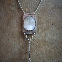 The Light of the Stars Necklace with Unique Selenite Point, Sterling Selenite Cabochon Finding, Sterling Chain