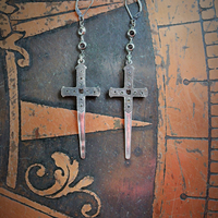 Where Light Enters You Earrings with Rare Sterling Sword Medals,Antique Faceted Rock Crystal Connectors & Sterling Earring Wires