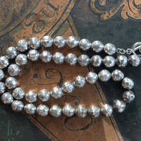 Vintage Solid Sterling Hand Wrought Sterling Bead Necklace with Sterling Toggle Clasp
