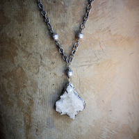 Vintage Taos Artisan Sterling Quartz Cluster Pendant Necklace with Sterling Beads, Chain & Clasp