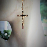 Antique Gold Fill Crucifix Earrings with Antique Gold Rosary Bead & Gold Fill Leverback Earring Wires