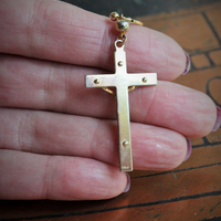 Antique Gold Fill Crucifix Earrings with Antique Gold Rosary Bead & Gold Fill Leverback Earring Wires