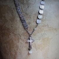 Scribe of the Soul Necklace with Amazing OOAK Antique Love & Friendship Tokens, Antique French Blank Nun's Cross,Tiny Antique Sacred Heart of Mary Connector