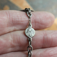 Scribe of the Soul Necklace with Amazing OOAK Antique Love & Friendship Tokens, Antique French Blank Nun's Cross,Tiny Antique Sacred Heart of Mary Connector