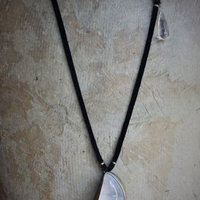 Bronze Dweck Polished Rock Quartz Crescent Moon  Necklace with Antique Polished Rock Quartz Drops & Black Suede Leather Ties