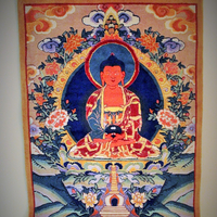 Large Carved Wool Buddha Hand Loomed Wall Hanging with Rod