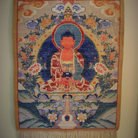 Large Carved Wool Buddha Hand Loomed Wall Hanging with Rod