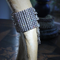 SHINE Bracelet with Prong Set Faceted Zircon and Crystal Stones,Antique Sterling Engraved Links,Antique French 800 Sterling Medal,Antique Sterling Cross,Distressed Sterling Tassel