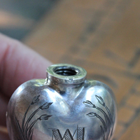 Rare Smaller Size Antique French Sterling Engraved Ex Voto Vessel with Antique French Sacred Heart of Jesus Medal
