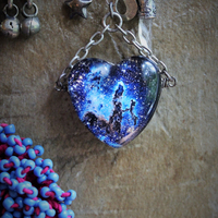 The 3 Initiates Necklace with Antique Beaded Kuchi Gypsy Trim and Medallion,Pillars of Creation Glass Heart,Sterling The Hierophant Tarot Medal & Much More!