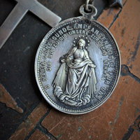 NEW! Amazing Antique Sterling Eye Of God Necklace with Antique Marian Medal,Antique Sterling Puffy Stars,Sterling Rolo Chain & More!