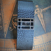 Unique & Long Retired Valentino Wide Black Alligator Leather & Crystal Watch Cuff Bracelet