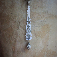 NEW! Antique Circa 1800's Mother of Pearl Findings Necklace & Earring Set with Antique Faceted Rhinestone Chain, Antique Real Metallic Trim Ties