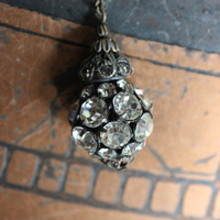 NEW! Antique Circa 1800's Mother of Pearl Findings Necklace & Earring Set with Antique Faceted Rhinestone Chain, Antique Real Metallic Trim Ties