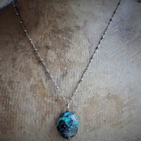 Vintage Sterling Cross & Polished Turquoise Stone Necklace - perfect layering piece!