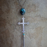 Vintage Sterling Cross & Polished Turquoise Stone Necklace - perfect layering piece!