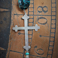 Vintage Sterling Cross & Polished Turquoise Stone Necklace - perfect layering piece!