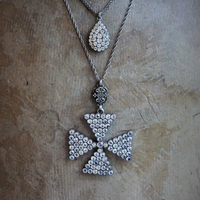 AMAZING Antique Georgian Paste Cross & Tear Drop Necklace Set with Sterling Chains