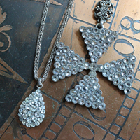 AMAZING Antique Georgian Paste Cross & Tear Drop Necklace Set with Sterling Chains