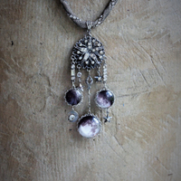 The Moon & Fire Within Necklace with Antique Mesh Chain,Moon Phase Orbs,Tiny Antique Moon & Stars