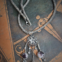 The Moon & Fire Within Necklace with Antique Mesh Chain,Moon Phase Orbs,Tiny Antique Moon & Stars