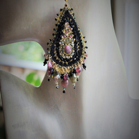 NEW! OOAK Beaded and Crocheted Tourmaline Paisley Earrings!!