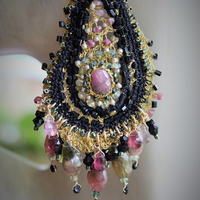 NEW! OOAK Beaded and Crocheted Tourmaline Paisley Earrings!!