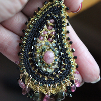 NEW! OOAK Beaded and Crocheted Tourmaline Paisley Earrings!!