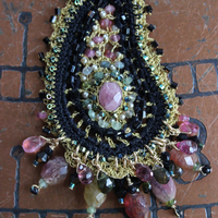 NEW! OOAK Beaded and Crocheted Tourmaline Paisley Earrings!!