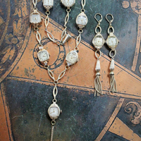 Now is the Time Necklace & Earring Set with 15 Antique & Vintage Watches, Antique Foxtail Chain Tassels & Leverback Earring Wires