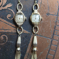 Now is the Time Necklace & Earring Set with 15 Antique & Vintage Watches, Antique Foxtail Chain Tassels & Leverback Earring Wires