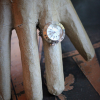 Circle of Time Bracelet and Ring Set with 7 Vintage & Antique Watches, Vintage Faceted Tear Drop & Sterling Toggle Clasp