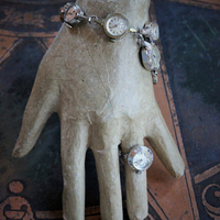 Circle of Time Bracelet and Ring Set with 7 Vintage & Antique Watches, Vintage Faceted Tear Drop & Sterling Toggle Clasp