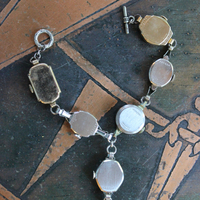 Circle of Time Bracelet and Ring Set with 7 Vintage & Antique Watches, Vintage Faceted Tear Drop & Sterling Toggle Clasp