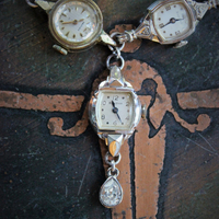 Circle of Time Bracelet and Ring Set with 7 Vintage & Antique Watches, Vintage Faceted Tear Drop & Sterling Toggle Clasp