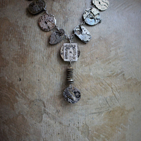 The Fabric of Time Necklace & Earrings Set with 16 Antique Watch Parts,Antique Gear & Gasket Connectors, Antique Chain & Clasp