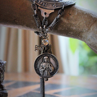 The Protection Bracelet with Antique Sterling Saint Christopher Medallion,Antique French Penin Sacred Heart Medal,Antique Prong Set Rhinestone Cross & More!