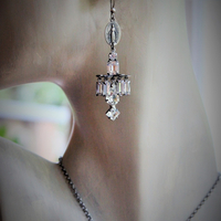 Antique Marian Necklace & Earrings with Amazing Antique Rhinestone Drops,Antique Marian Medals, Sterling Chain & Clasp